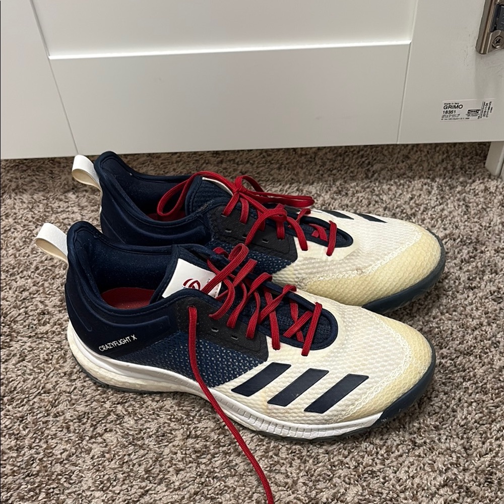 Adidas Navy and Cream Sneakers with Red Accents